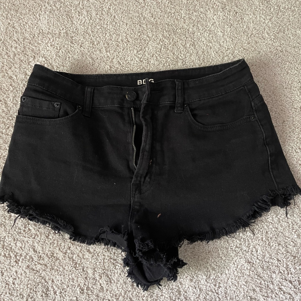 Black denim high rise cutoff shorts